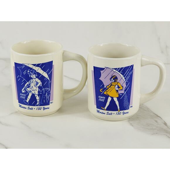 Morton Salt Coffee Mug Teacup 150th Anniversary 10oz Bryan China 3 3/4" 80's x2 - Picture 5 of 16